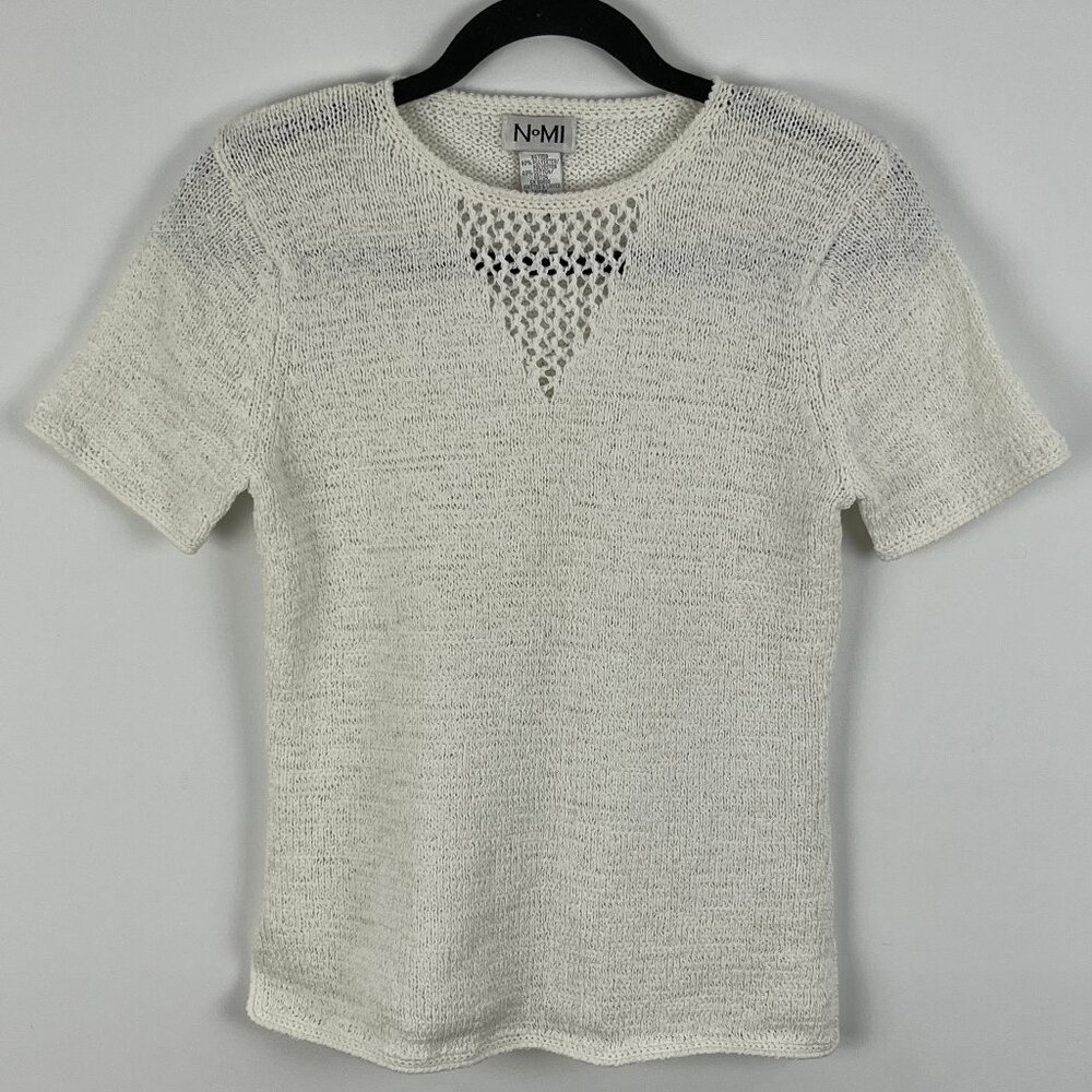 Nomi Sweater Size M White Short Sleeve Round Neck Tight Knit Stretch